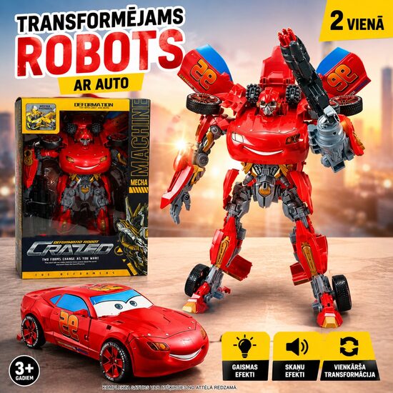 Transformējams robots ar gaismas un skaņas efektiem