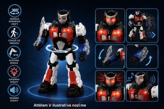 Interaktīvs robots ar kustībām, gaismu un mūziku