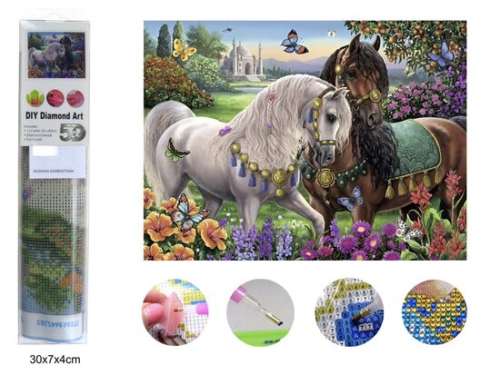 DIY 5D Dimanta mozaīkas komplekts "Zirgi pļavā" (30x40cm)